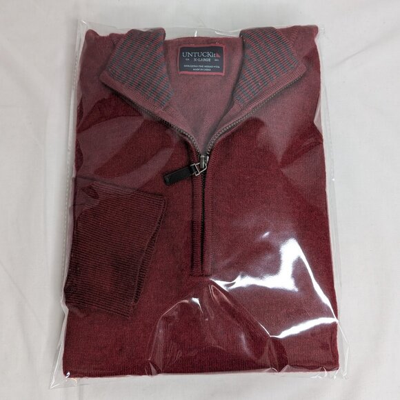 UNTUCKit Men's Heathered Red 1/4 Zip (100% Merino Wool), Size XL - Picture 10 of 10
